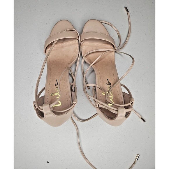 Lulus Neutral Wrap Nude Lace Up Gladiator Block Heel Sandals Heels 9 EUC - Picture 3 of 8